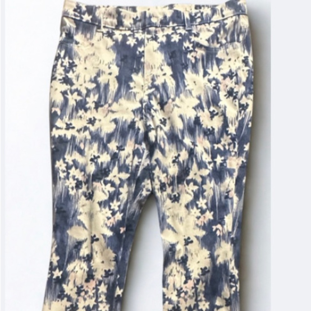 Floral Patterned Blue and Cream Women's Jeans